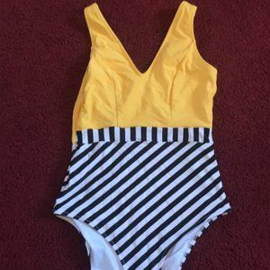 yellow striped swimsuit